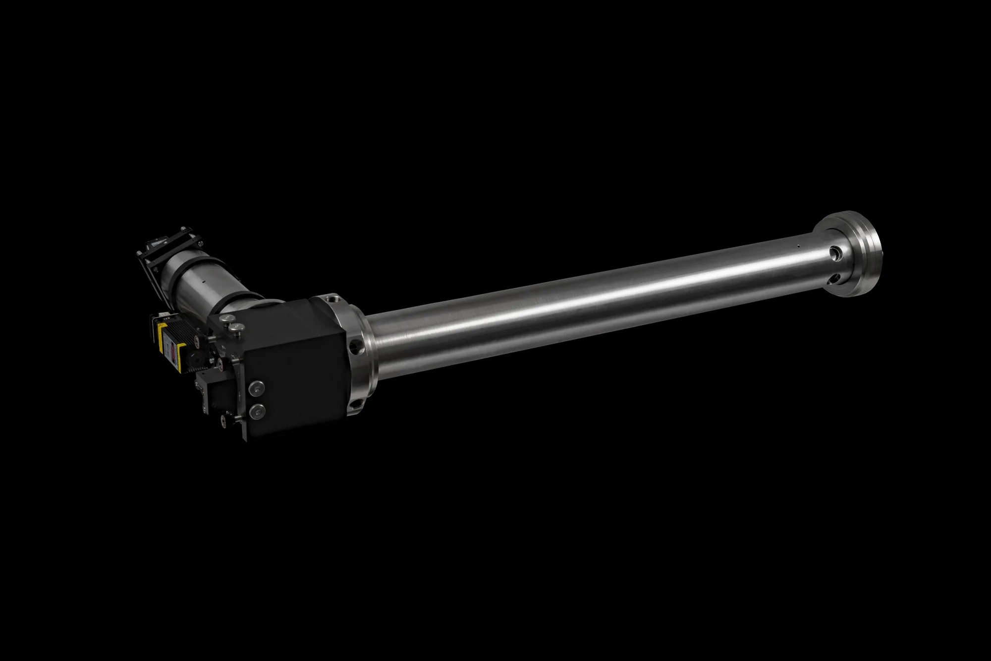 Complete rigid borescope against a black background.