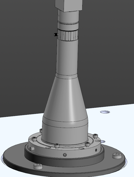 CAD model of the optical module mount showing the flange rotation direction