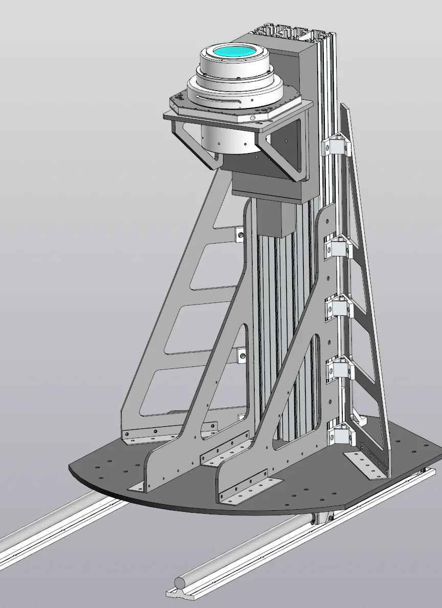 3D model of the vertical support with linear guides and lens