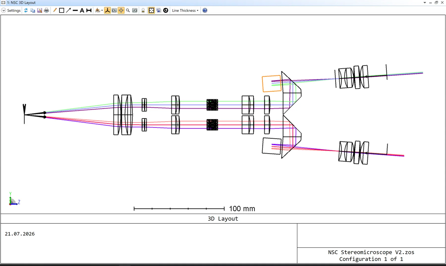 Three-dimensional optical layout in Zemax OpticStudio