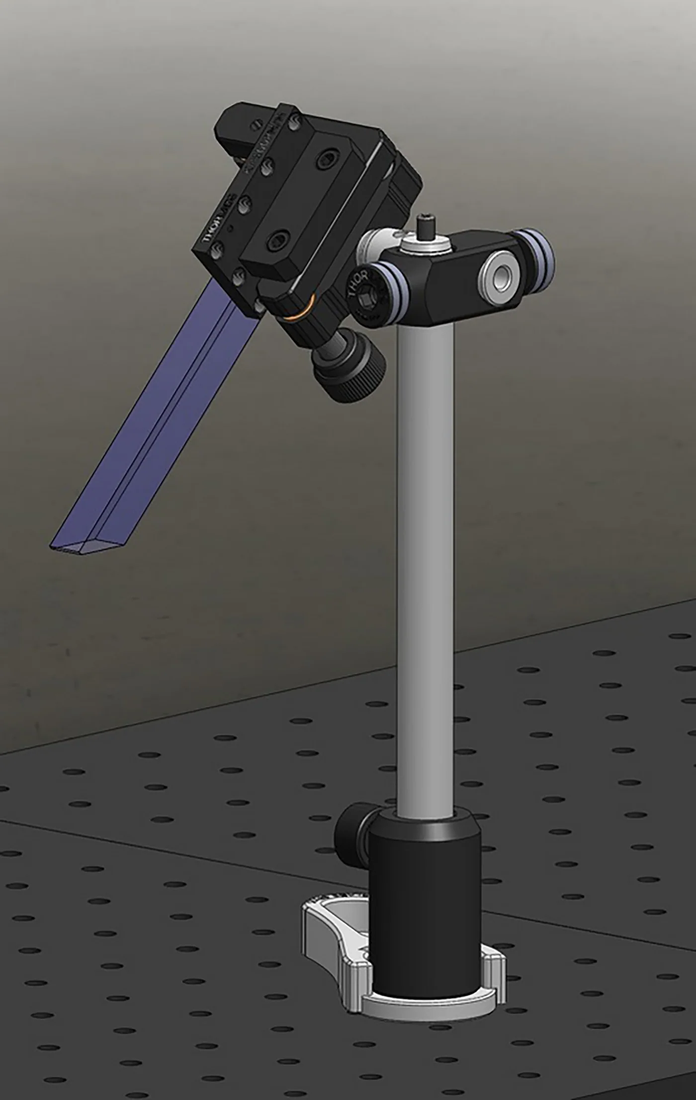 Three-dimensional model of an optical prototype on a laboratory support